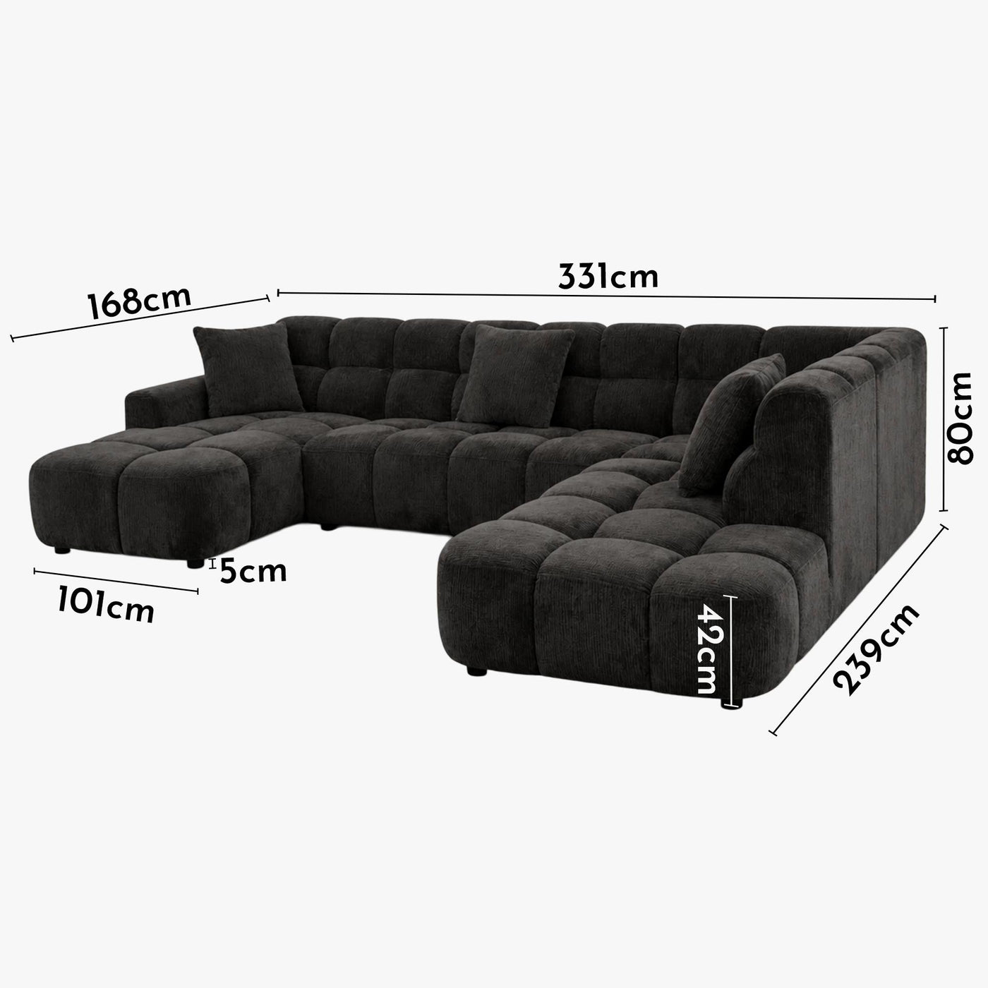 BELIZ XL Canapé panoramique tissu noir - Angle gauche - Canapés panoramiques - Mobilier Deco