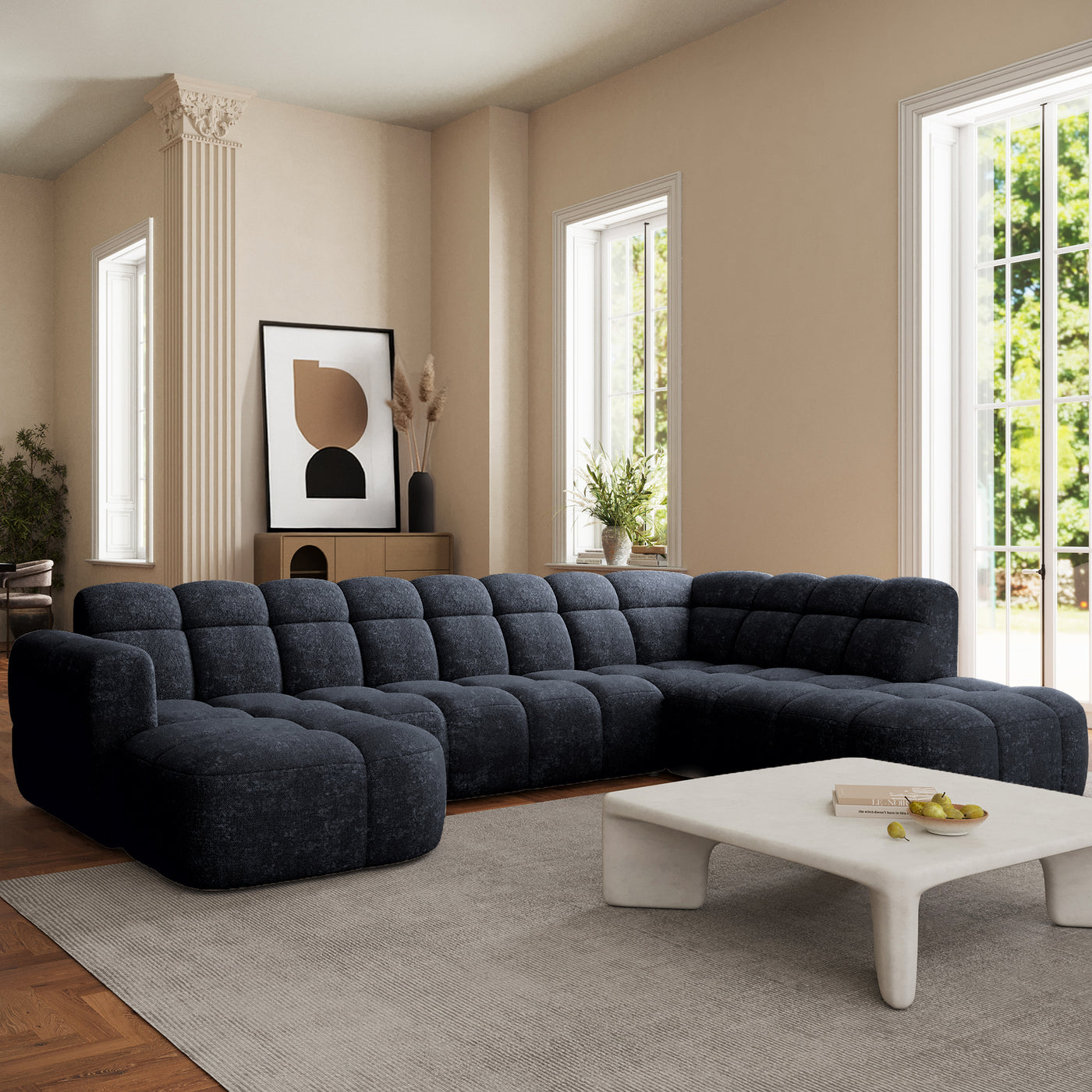 BELIZ XL Canapé panoramique tissu noir - Angle gauche