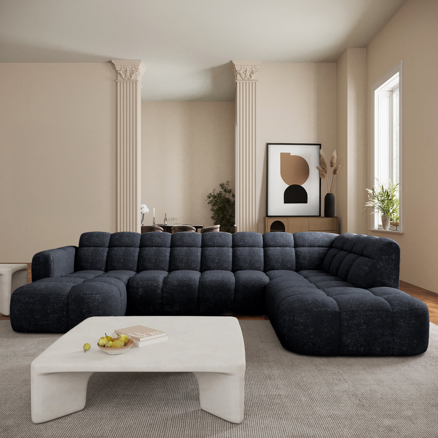 BELIZ XL Canapé panoramique tissu noir - Angle gauche