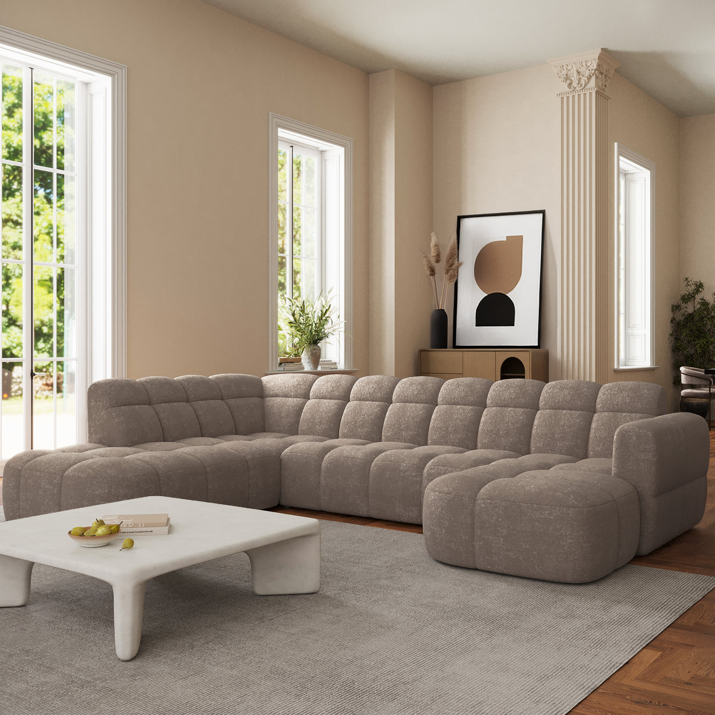 BELIZ XL Canapé panoramique tissu taupe - Angle droit