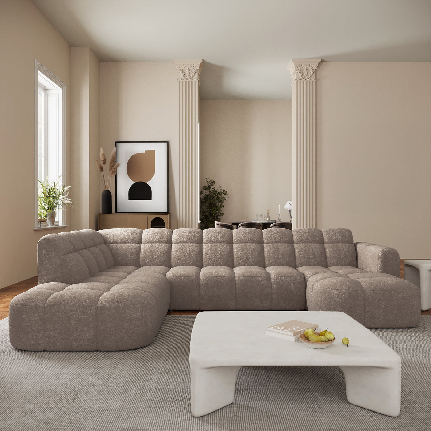 BELIZ XL Canapé panoramique tissu taupe - Angle droit