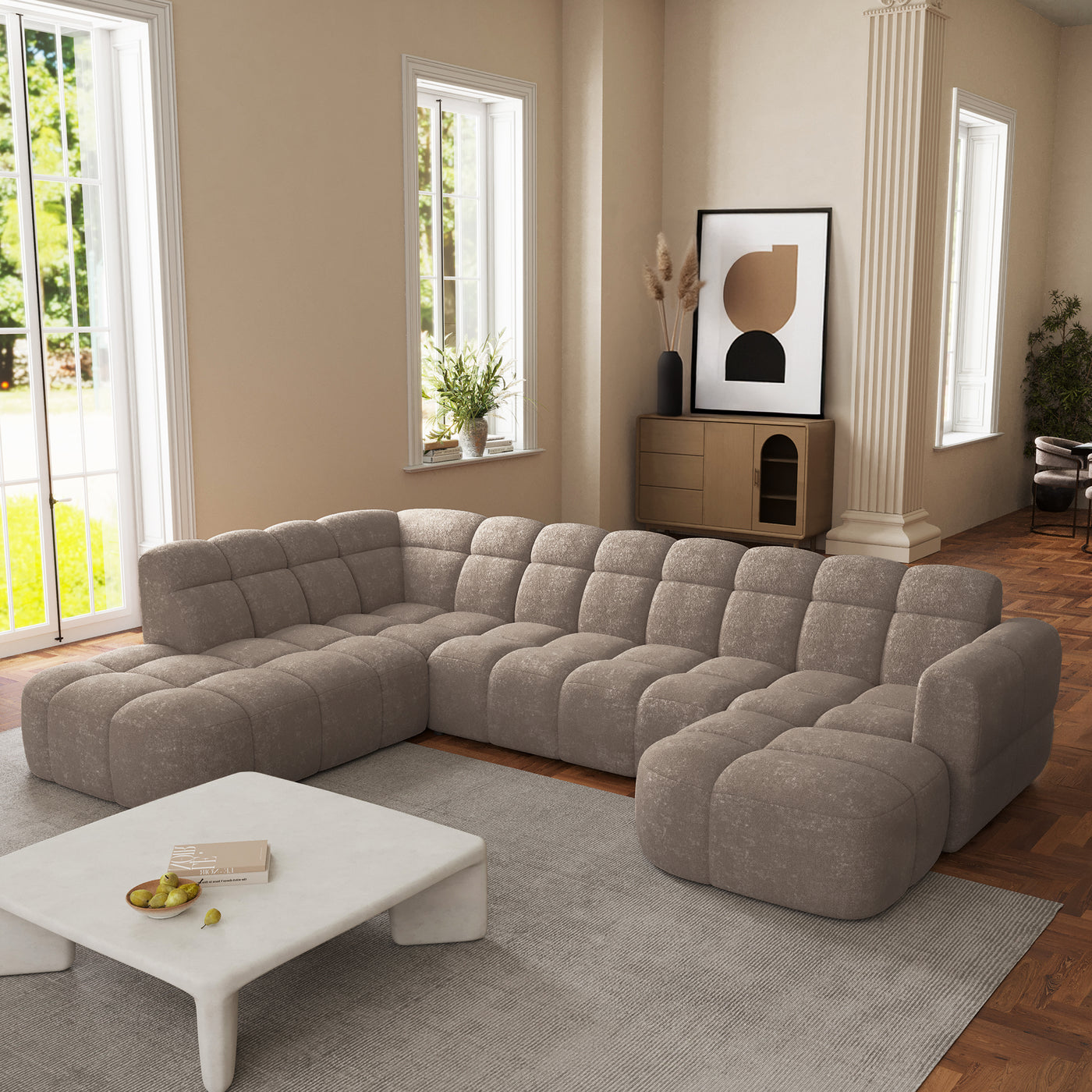 BELIZ XL Canapé panoramique tissu taupe - Angle droit