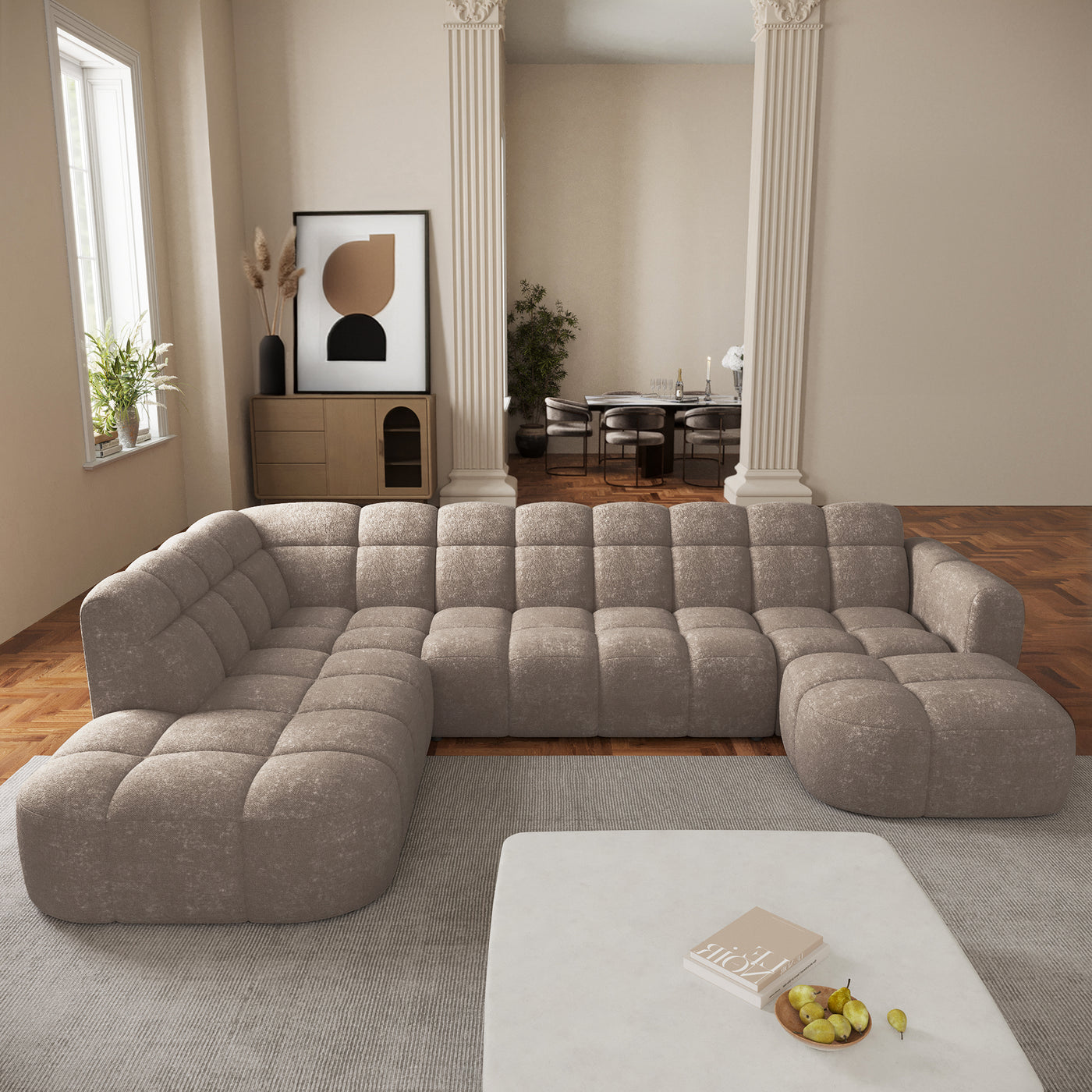 BELIZ XL Canapé panoramique tissu taupe - Angle droit