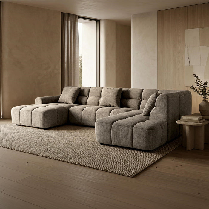 BELIZ XL Canapé panoramique tissu taupe - Angle gauche