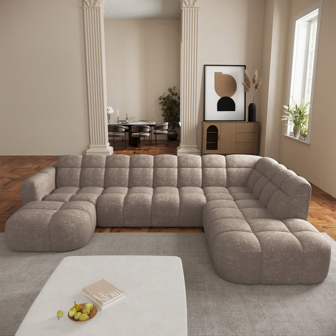 BELIZ XL Canapé panoramique tissu taupe - Angle gauche