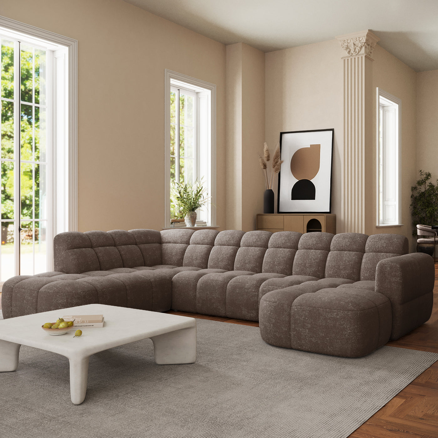 BELIZ XL Canapé panoramique tissu taupe foncé - Angle droit