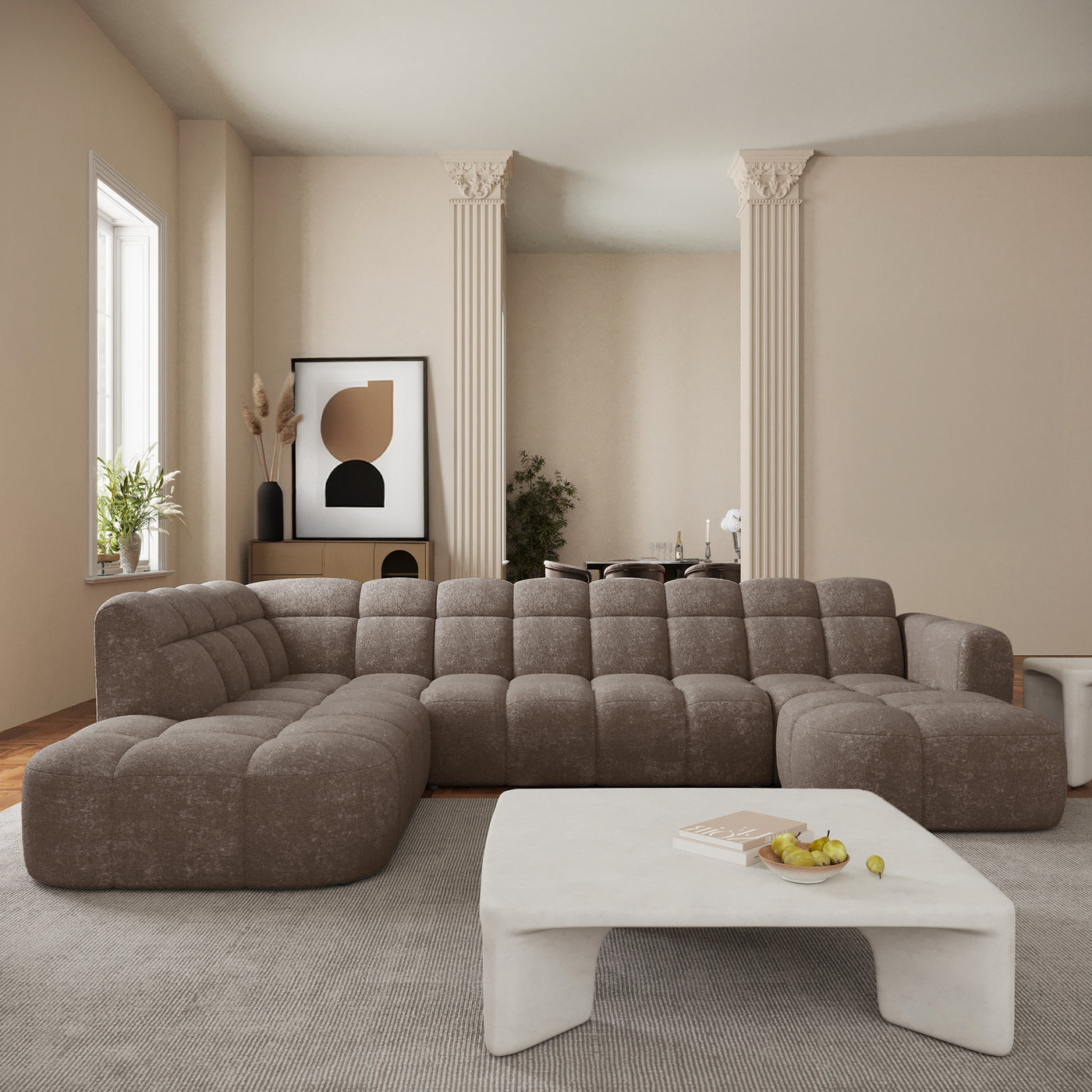 BELIZ XL Canapé panoramique tissu taupe foncé - Angle droit