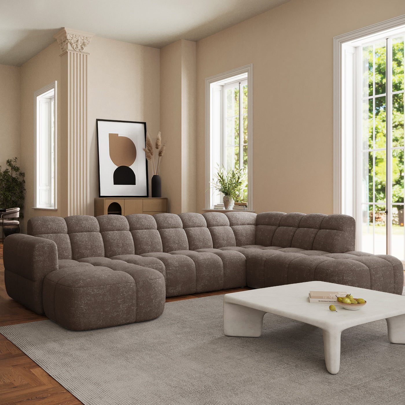 BELIZ XL Canapé panoramique tissu taupe foncé - Angle gauche