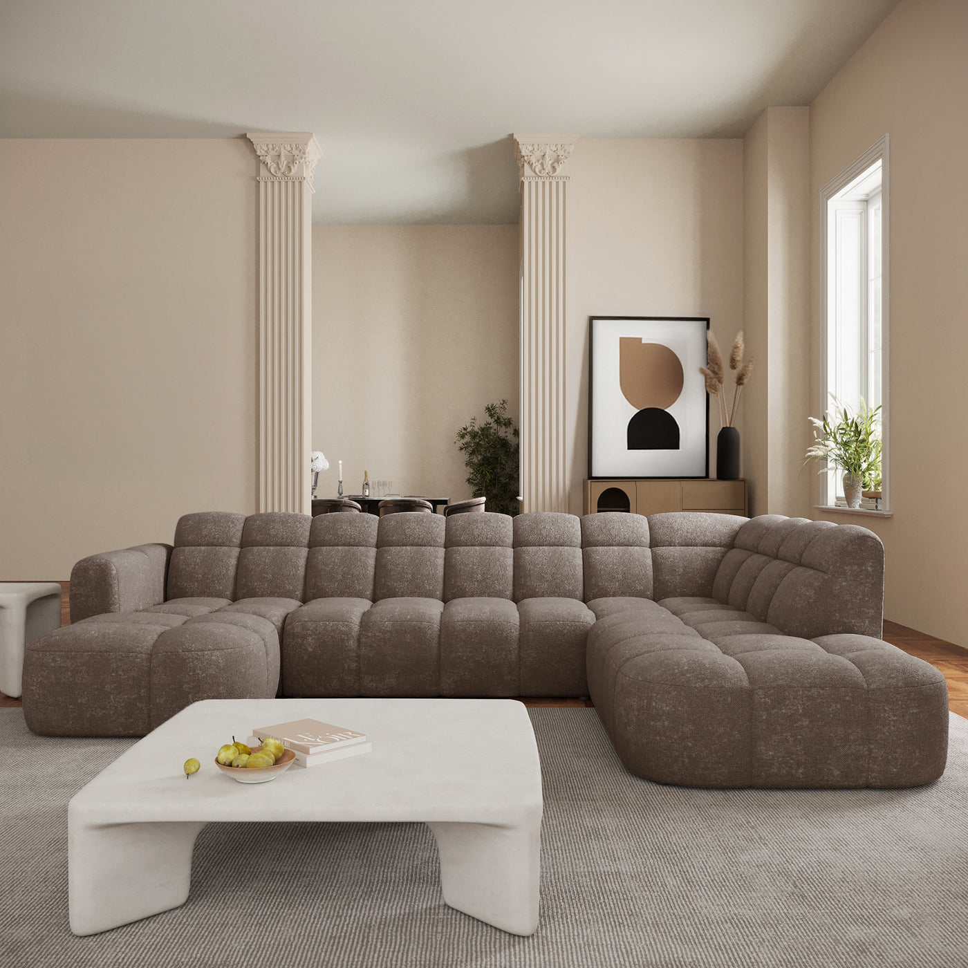 BELIZ XL Canapé panoramique tissu taupe foncé - Angle gauche