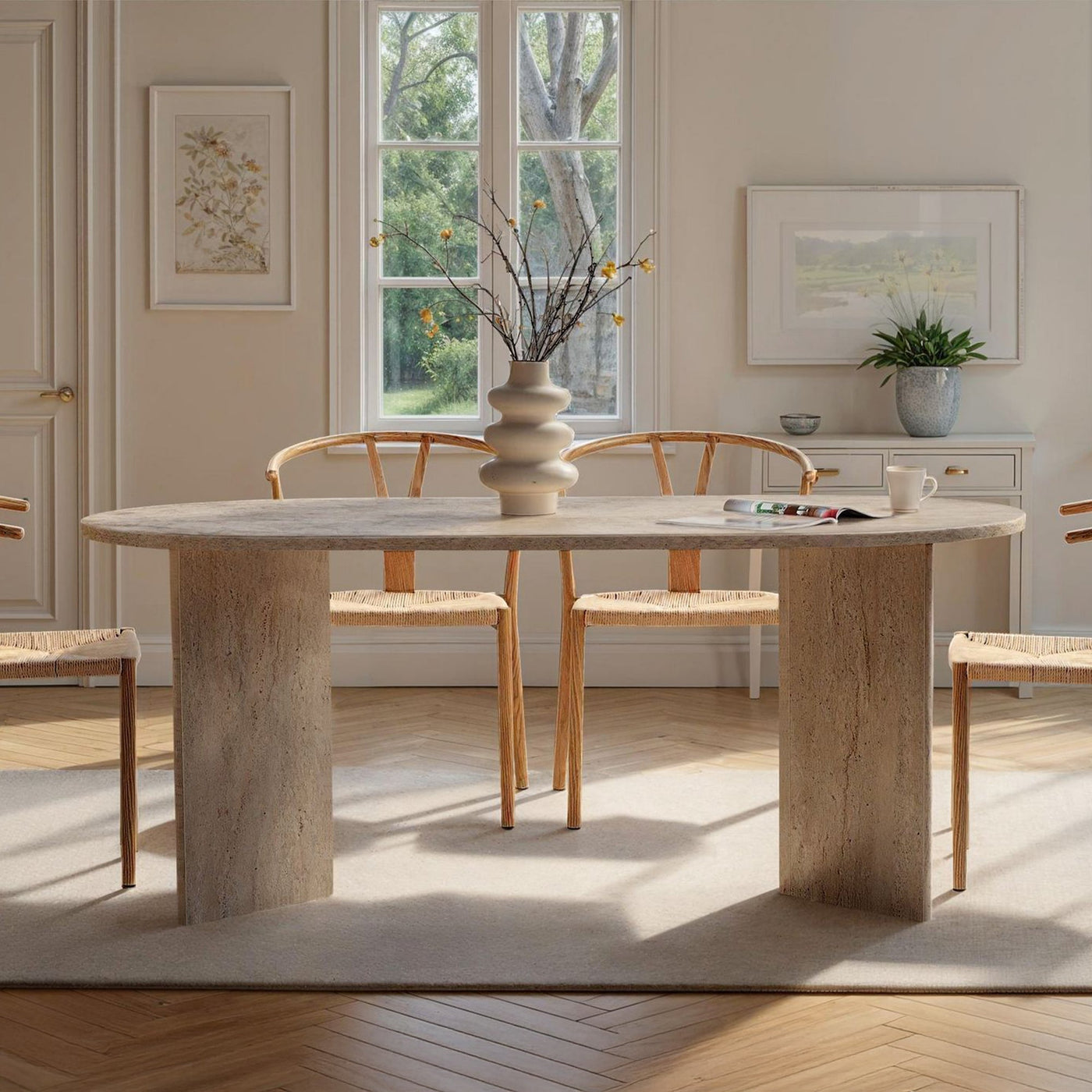 BELORA Table à manger ovale beige 180 cm - Table à manger - Mobilier Deco