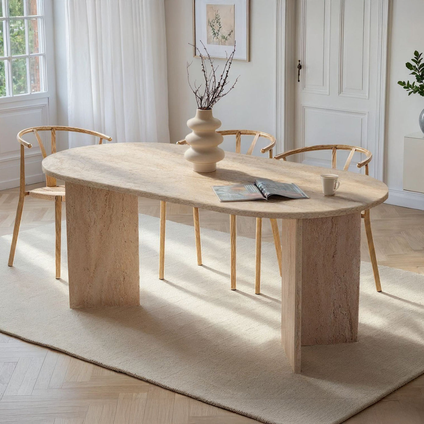 BELORA Table à manger ovale beige 180 cm - Table à manger - Mobilier Deco