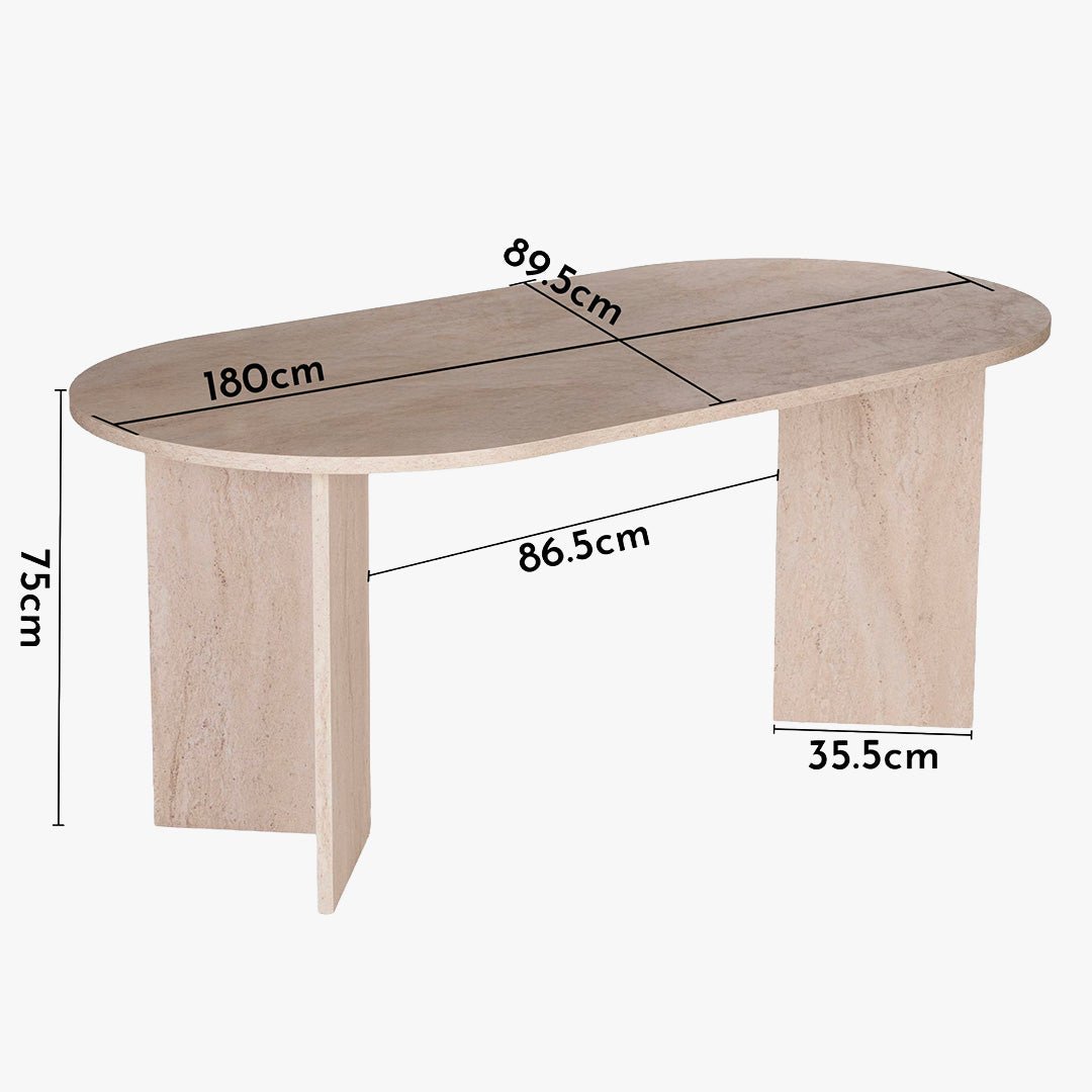 BELORA Table à manger ovale beige 180 cm - Table à manger - Mobilier Deco