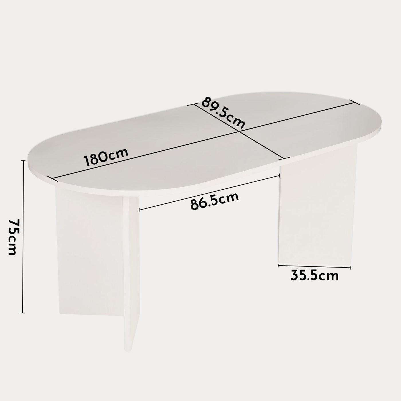 BELORA Table à manger ovale couleur bois blanc 180 cm