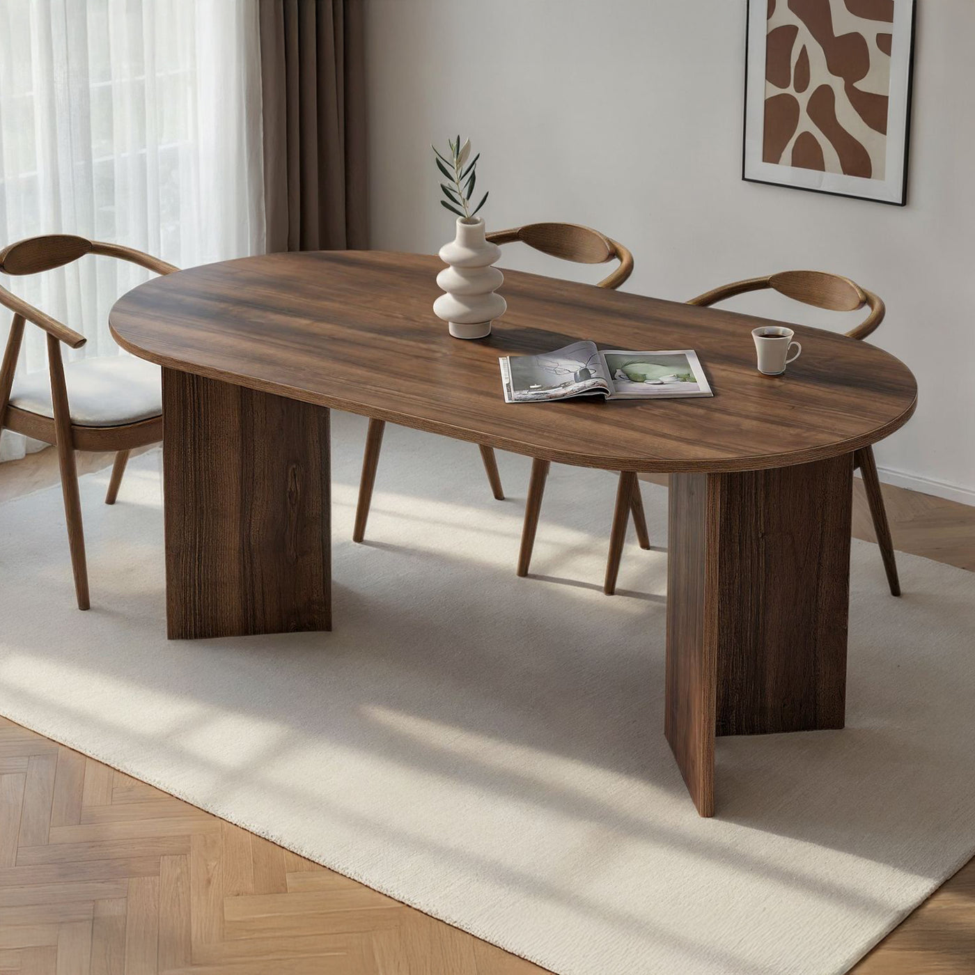 BELORA Table à manger ovale couleur bois foncé 180 cm