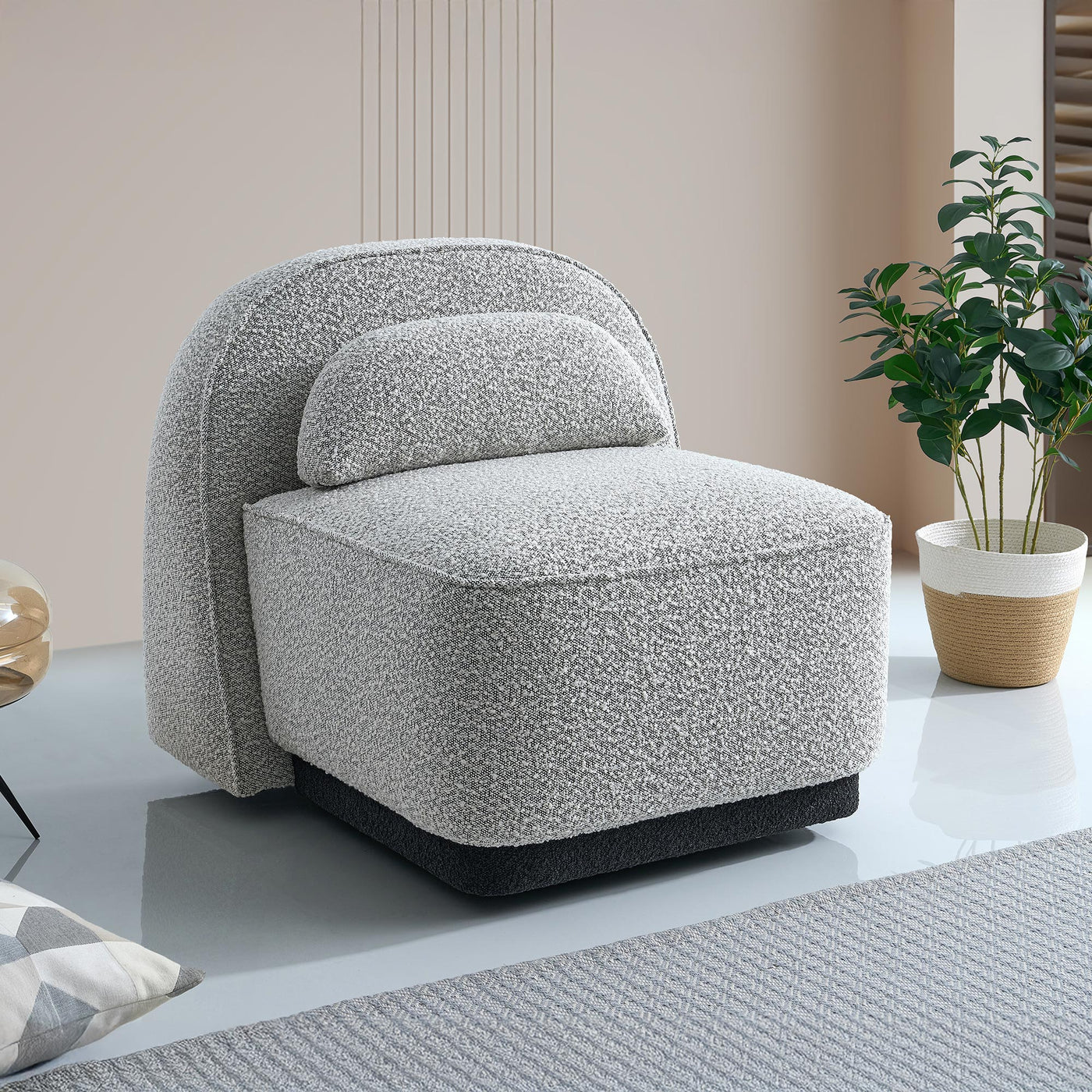 BERY Fauteuil pivotant en tissu bouclette gris