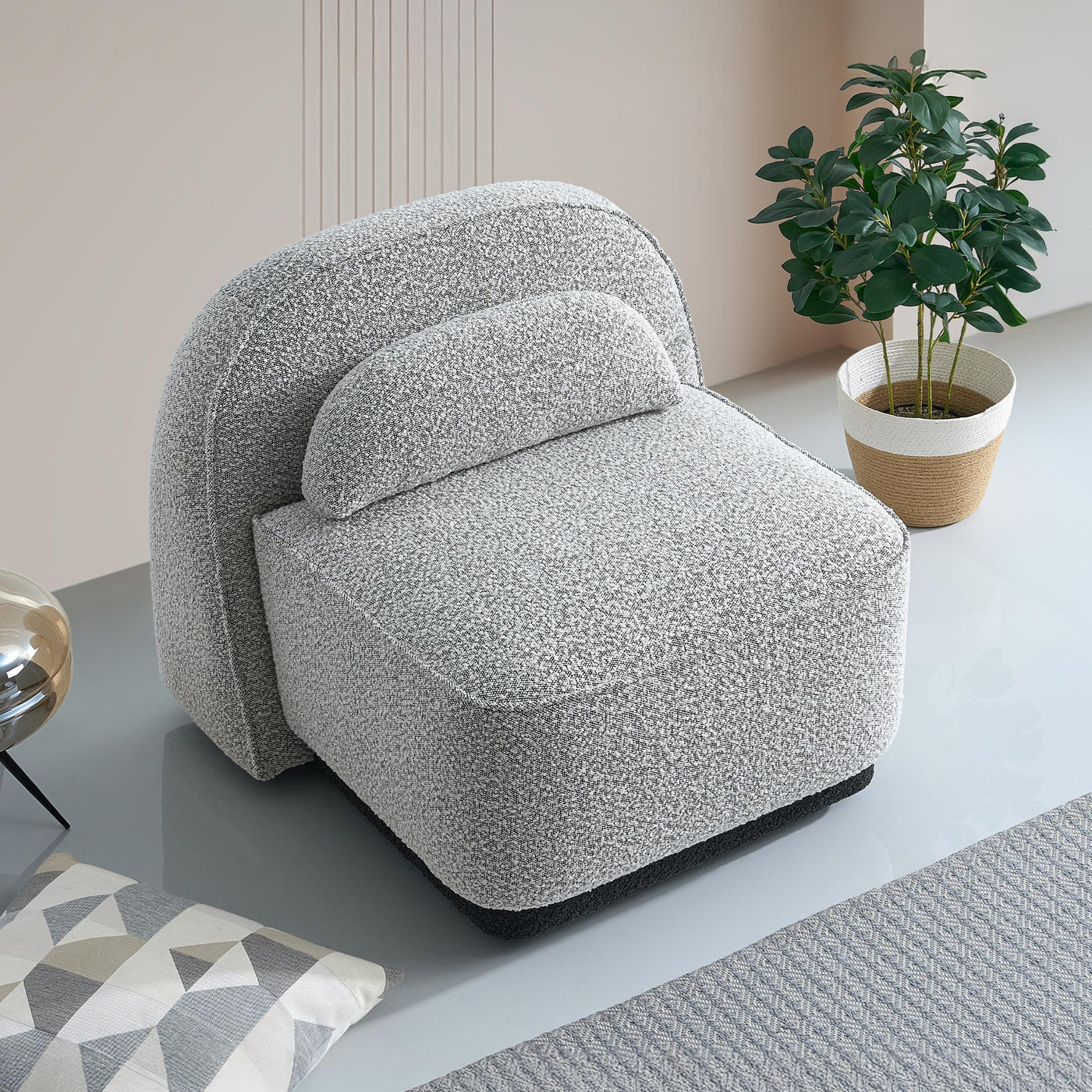 BERY Fauteuil pivotant en tissu bouclette gris