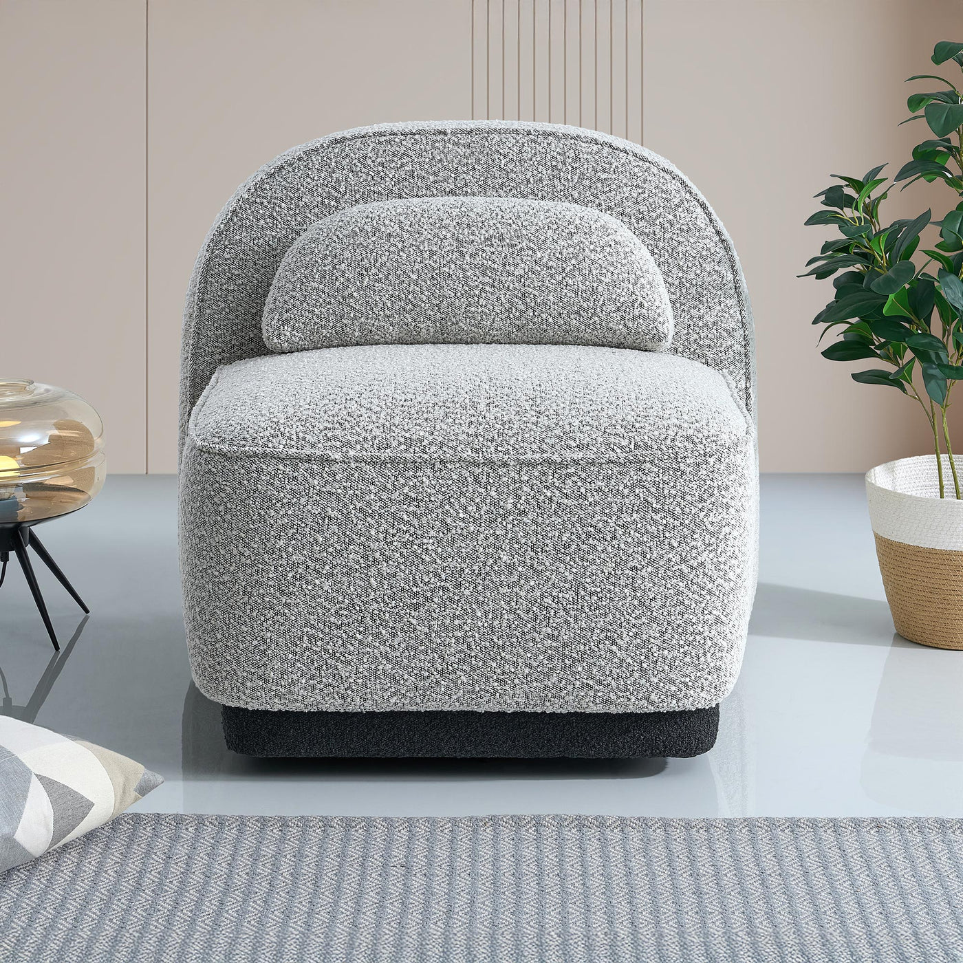 BERY Fauteuil pivotant en tissu bouclette gris