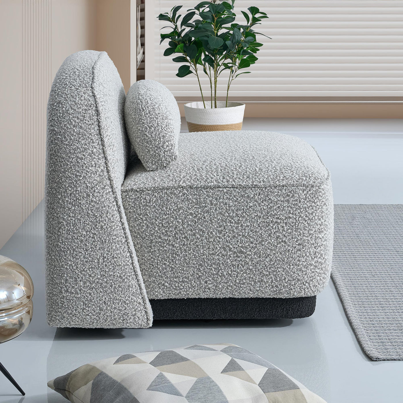 BERY Fauteuil pivotant en tissu bouclette gris
