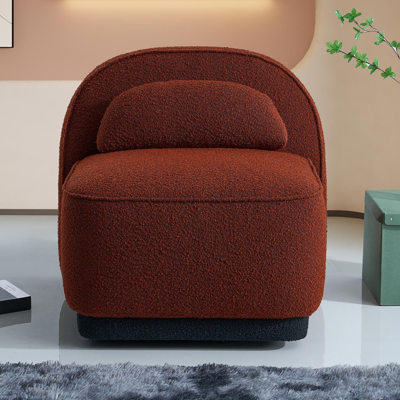 BERY Fauteuil pivotant en tissu bouclette terracotta - Fauteuils - Mobilier Deco