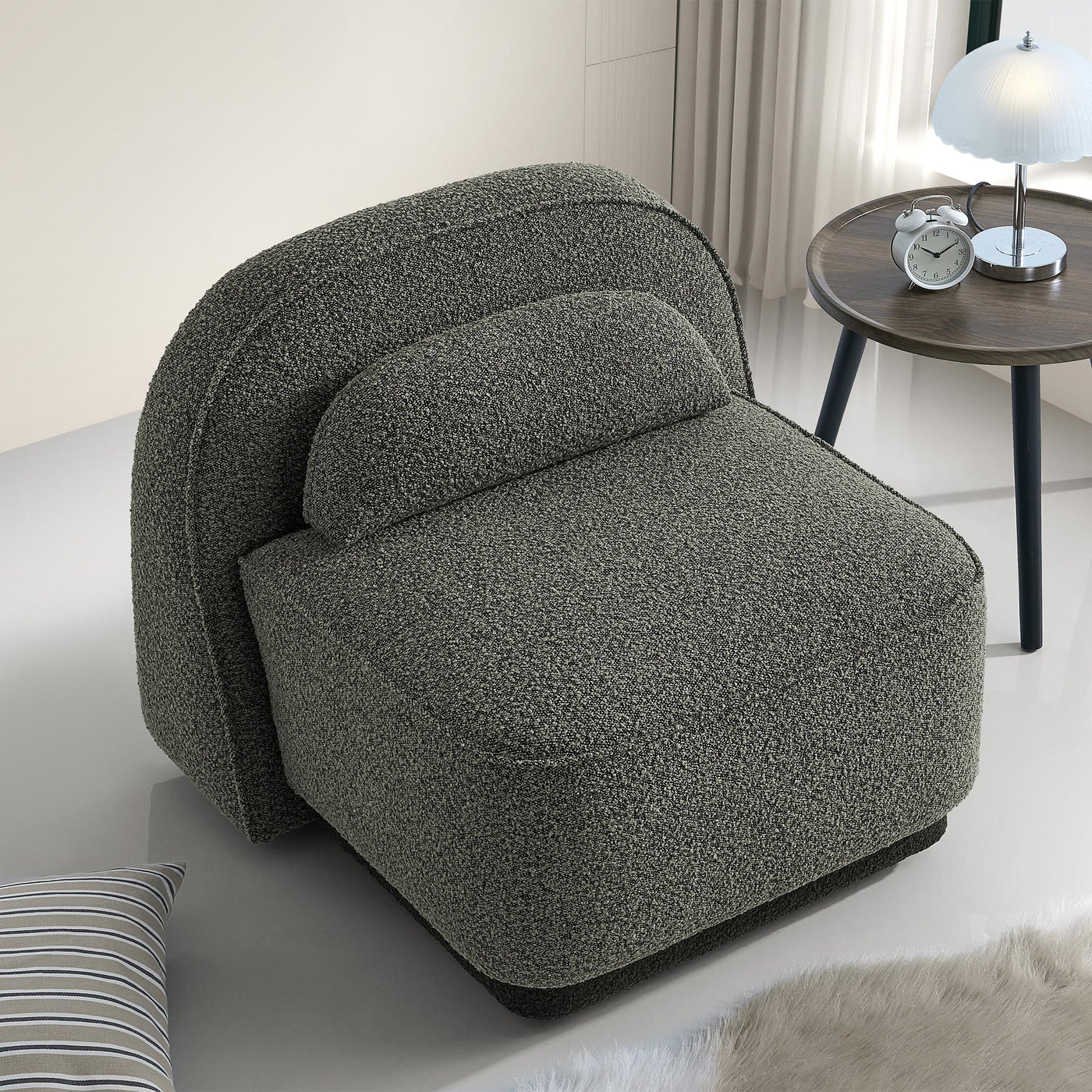 BERY Fauteuil pivotant en tissu bouclette vert