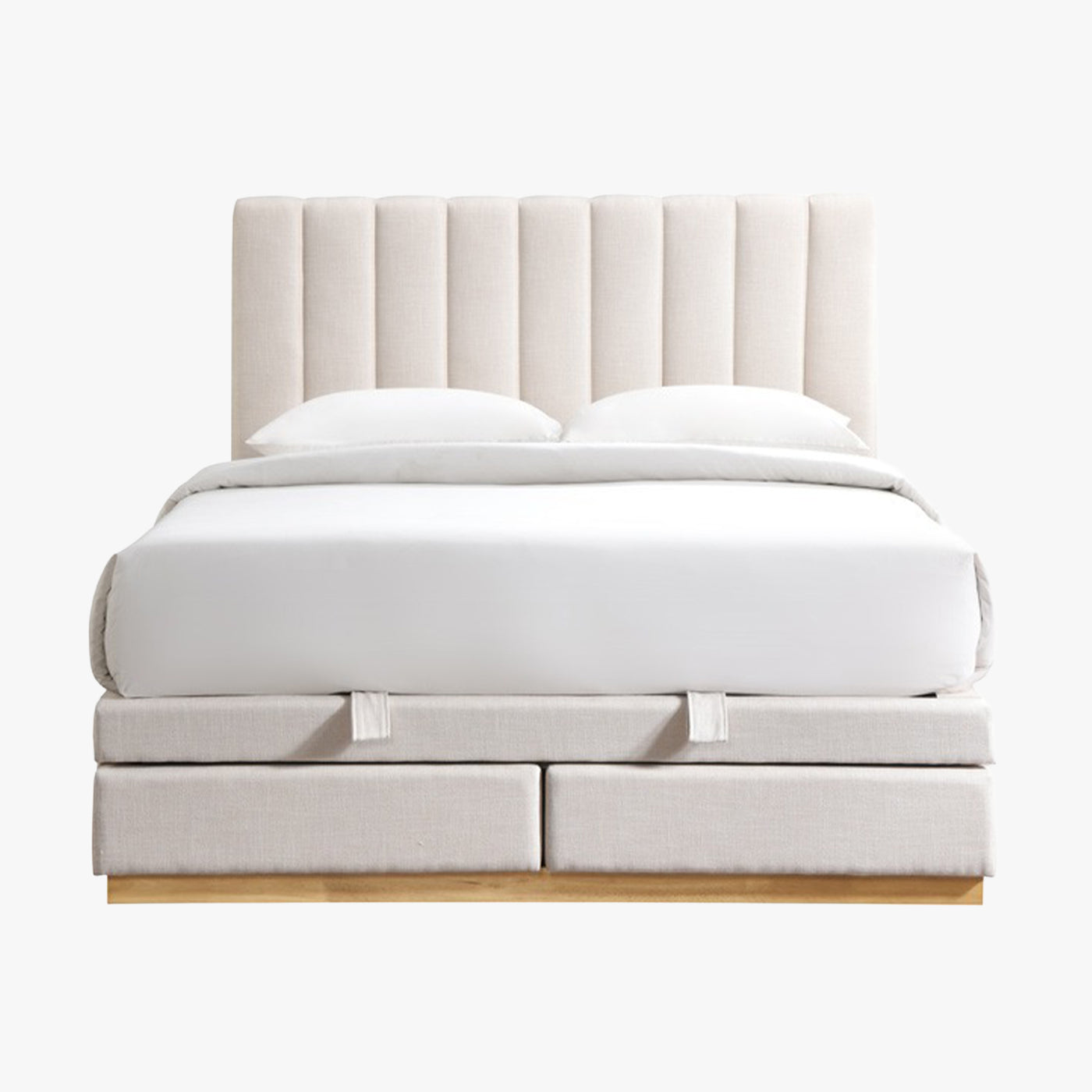 DANIEL Lit double en tissu beige avec coffre et 2 tiroirs 180x200 cm