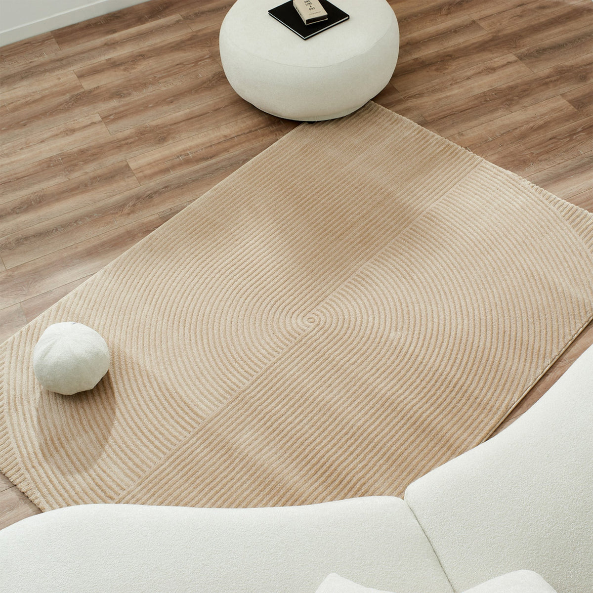 BIANCA Tapis en tissu à motif en relief beige - 160x230 cm - Tapis - Mobilier Deco