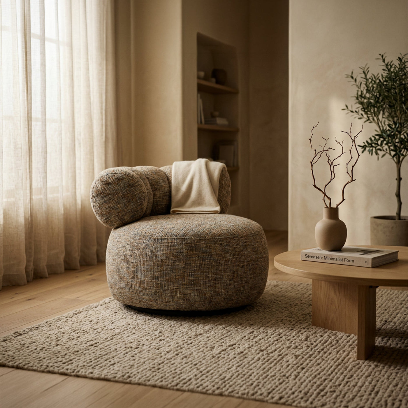 BLAIR Fauteuil pivotant en tissu texturé taupe - Fauteuils - Mobilier Deco