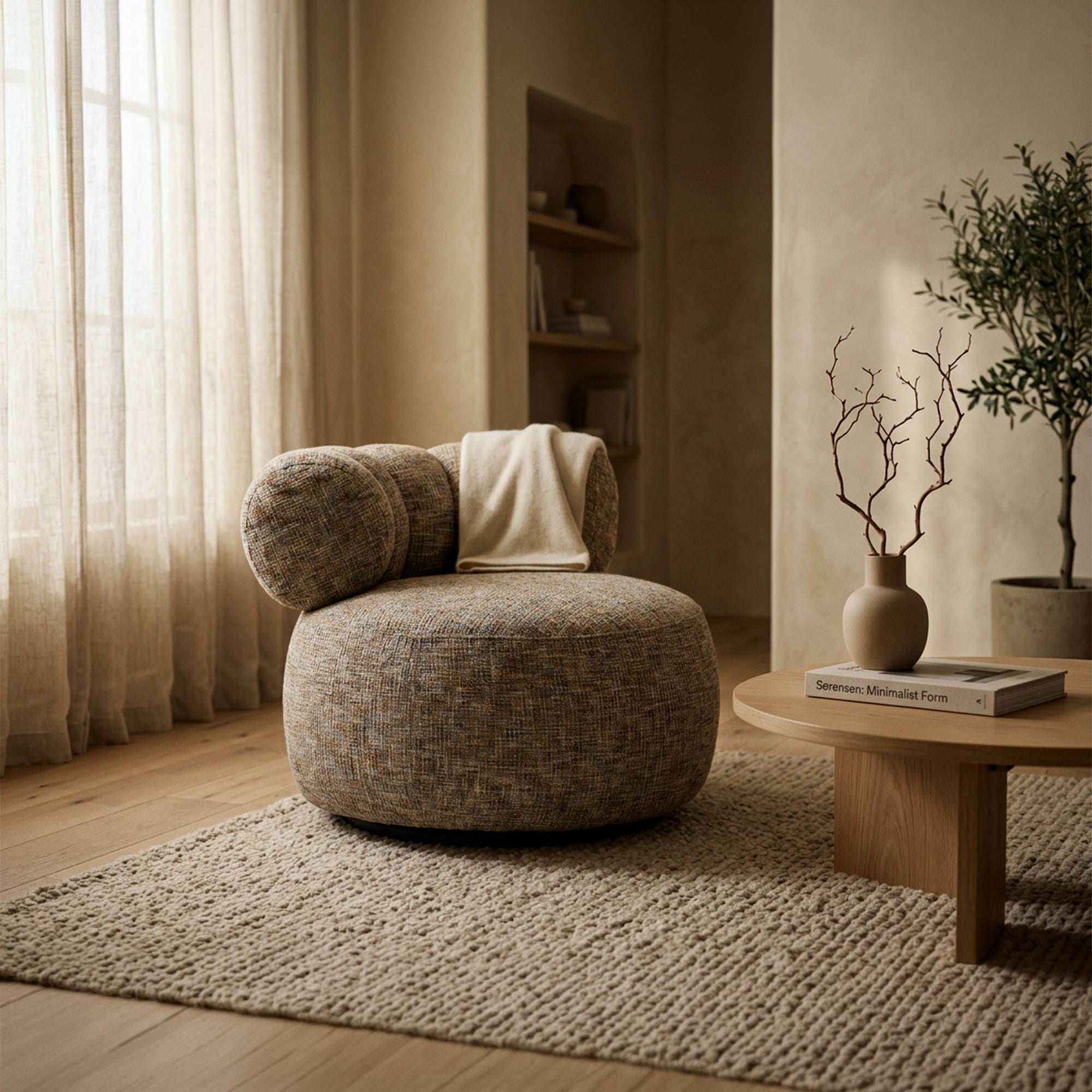 BLAIR Fauteuil pivotant en tissu texturé taupe - Fauteuils - Mobilier Deco