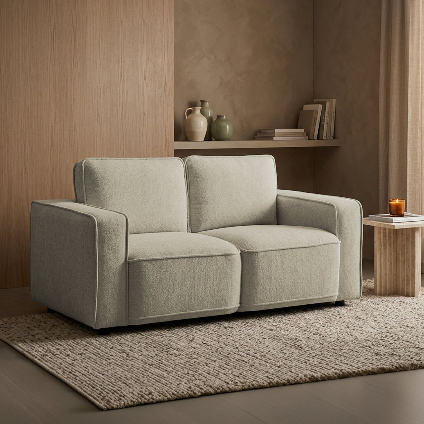 KALYA Canapé 2 places en tissu beige