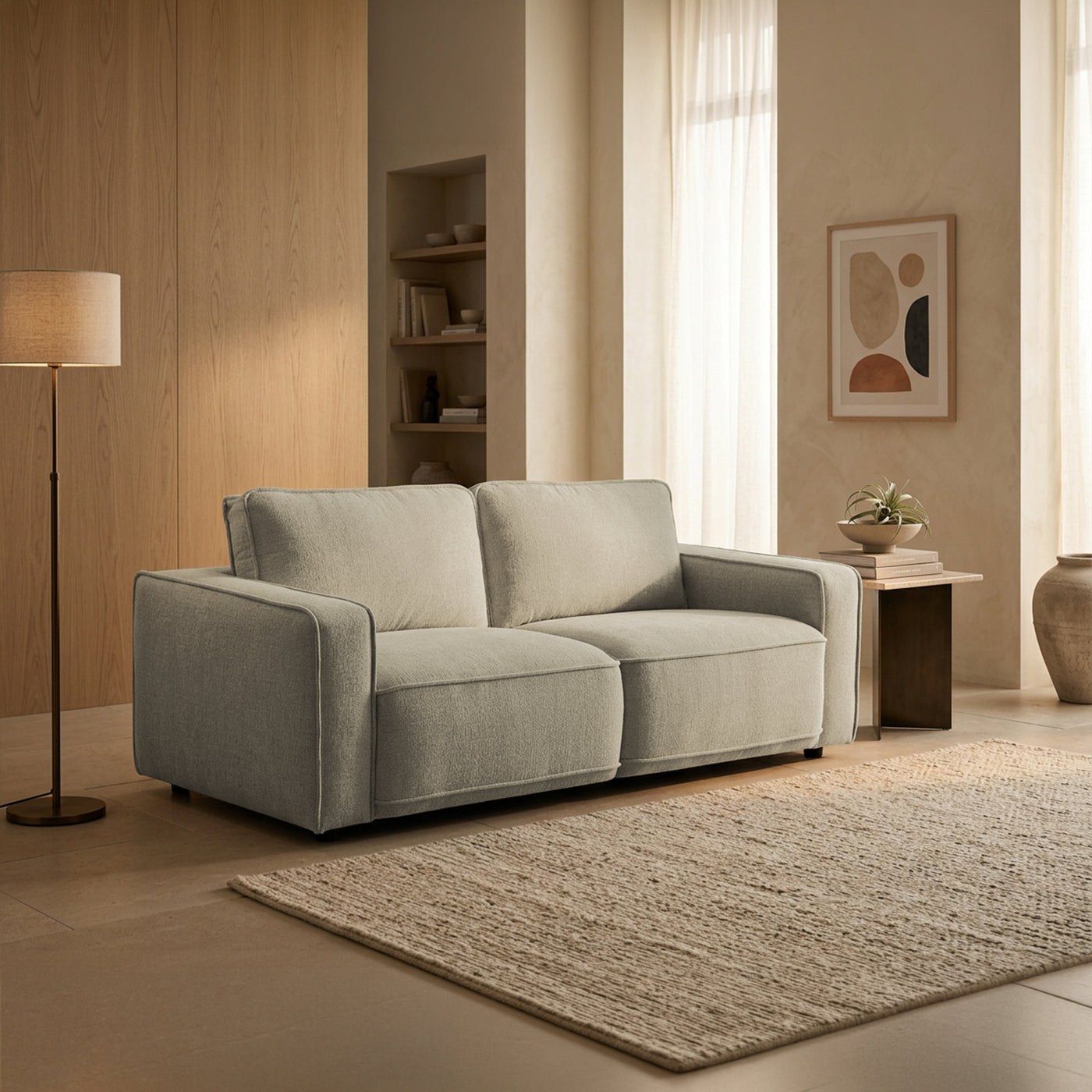 KALYA Canapé 3 places en tissu beige