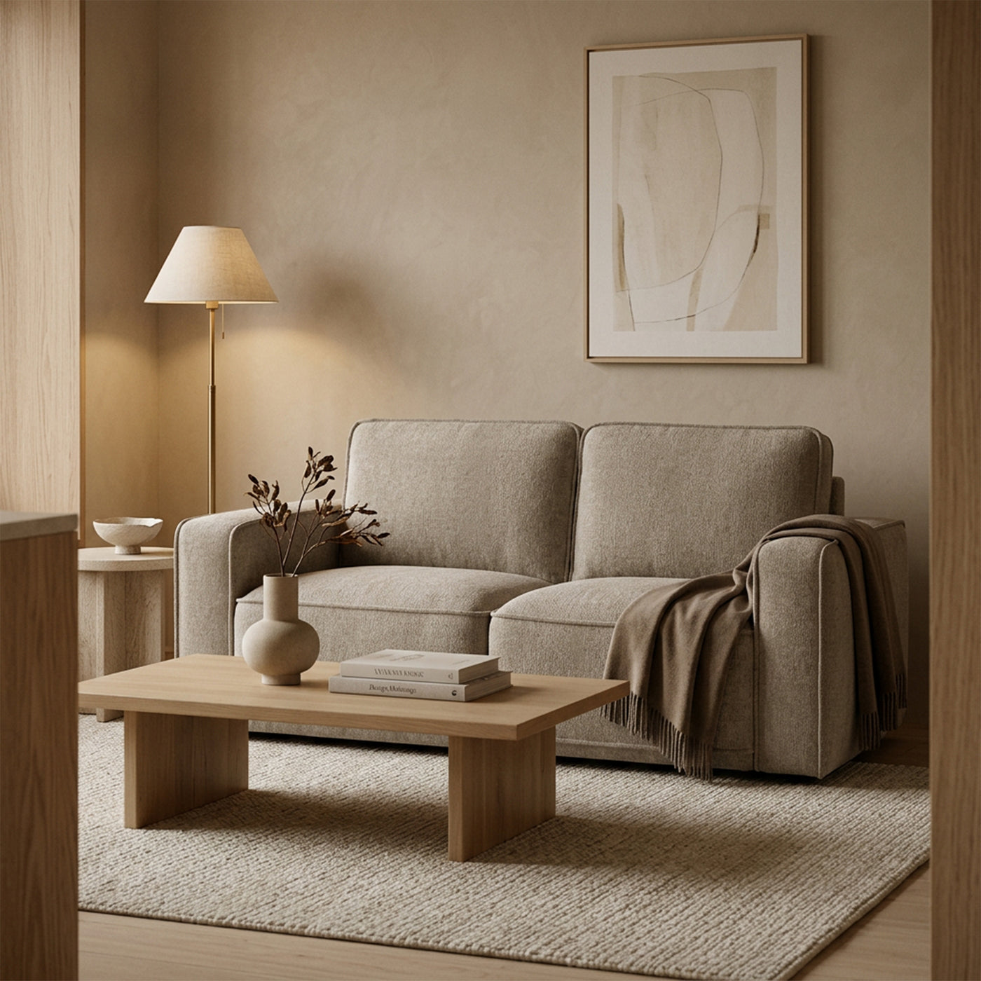 KALYA Canapé 3 places en tissu taupe