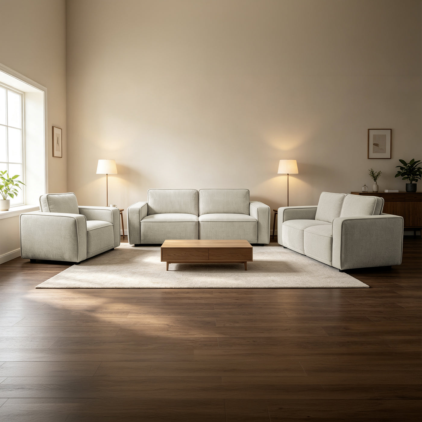 KALYA Canapé 3 places en tissu beige