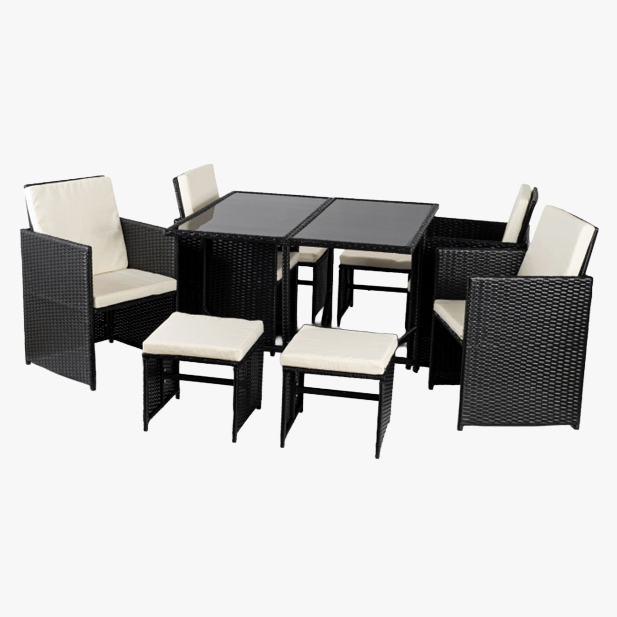BONITO Ensemble de mobilier de jardin 8 places avec table en verre trempé noir - Mobilier de jardin - Mobilier Deco