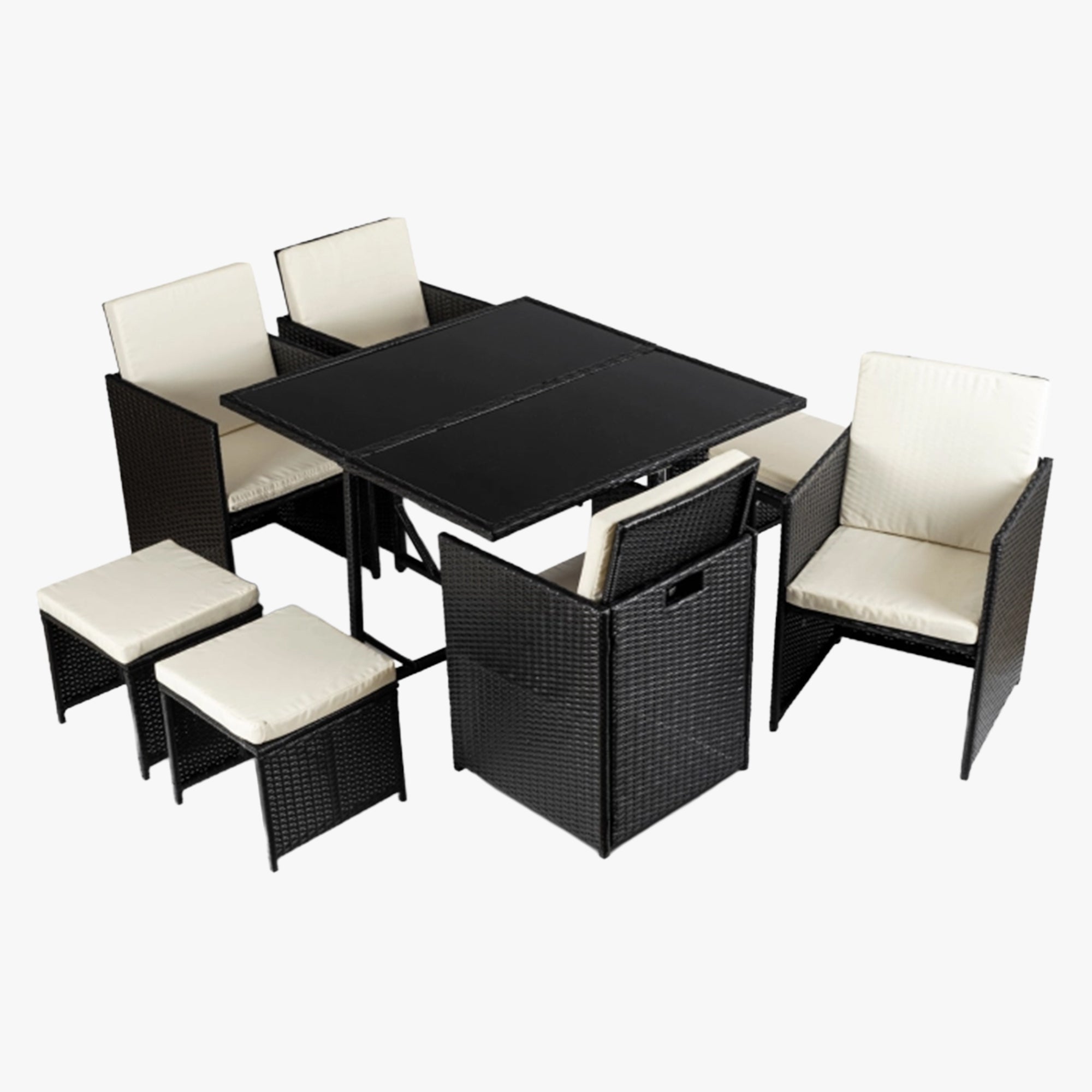 BONITO Ensemble de mobilier de jardin 8 places avec table en verre trempé noir - Mobilier de jardin - Mobilier Deco