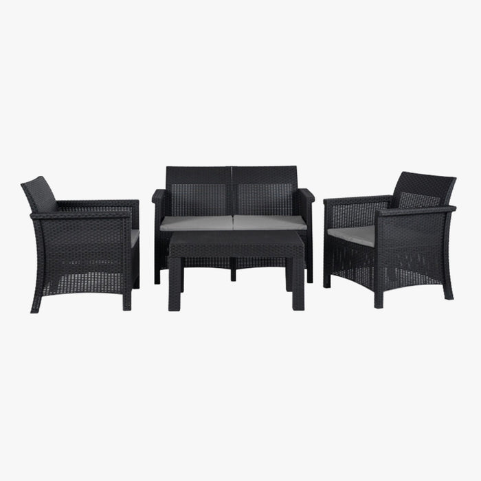 BRENTA Ensemble de mobilier de jardin 4 places avec table noir