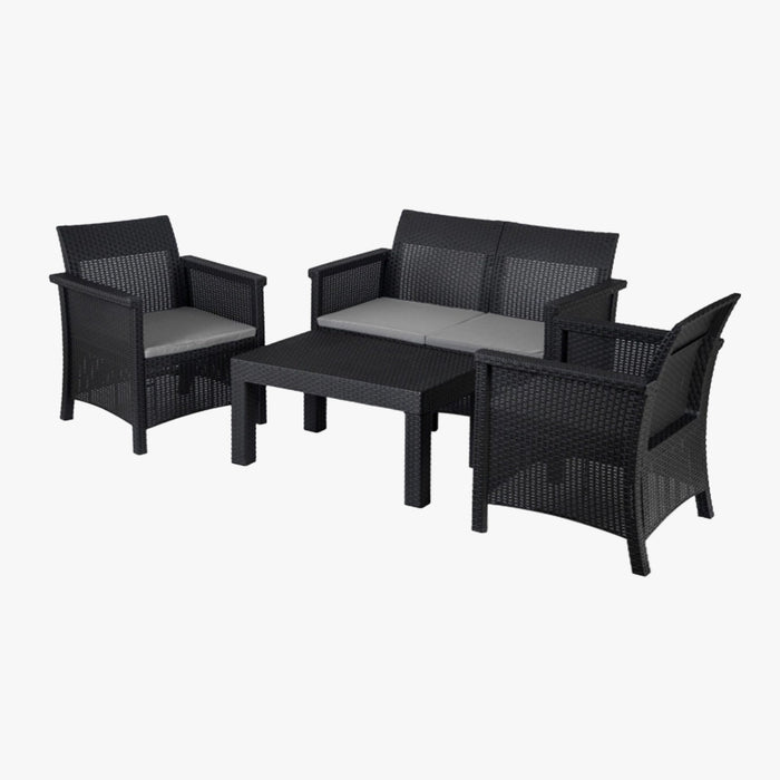 BRENTA Ensemble de mobilier de jardin 4 places avec table noir