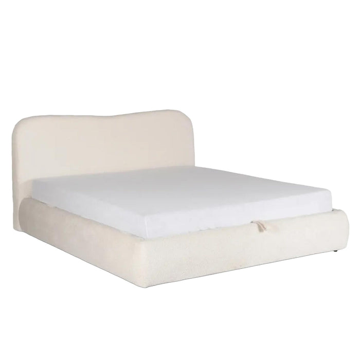 BRISTOL Lit double en tissu bouclette beige avec coffre 160x200 cm