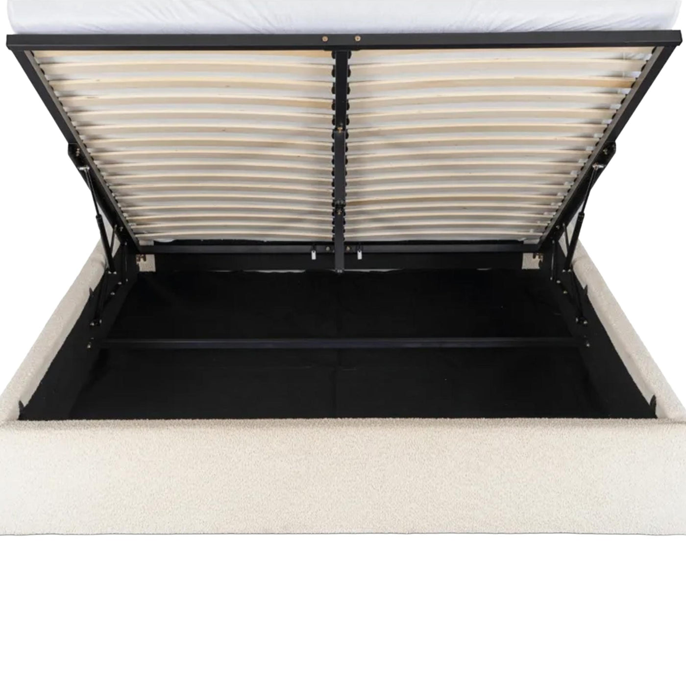 BRISTOL Lit double en tissu bouclette beige avec coffre 160x200 cm