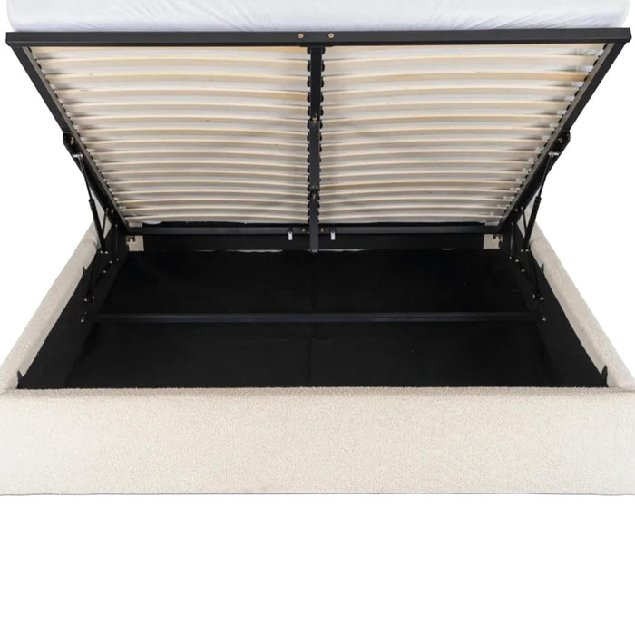 BRISTOL Lit double en tissu bouclette beige avec coffre 160x200 cm