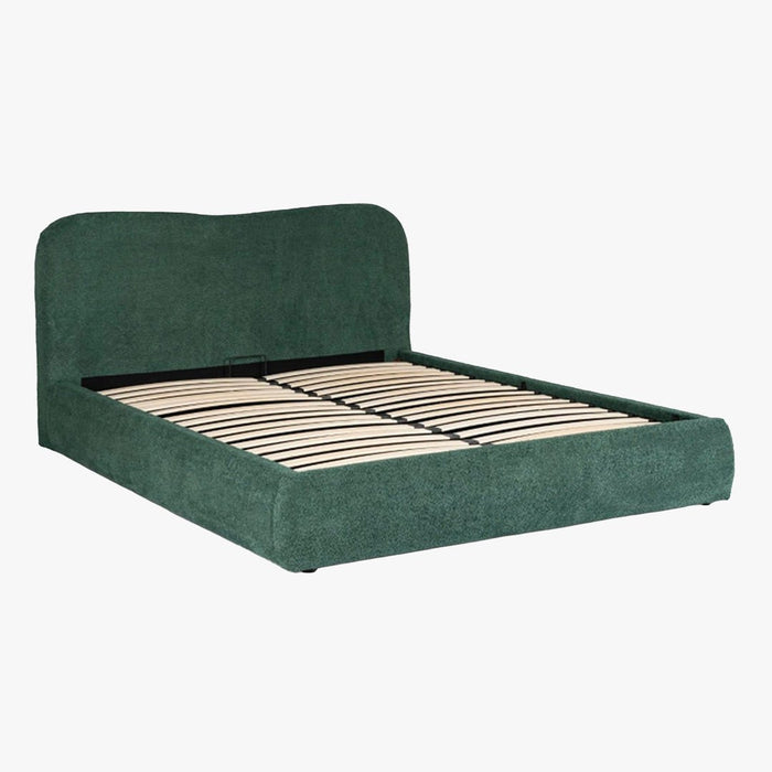 BRISTOL Lit double en tissu bouclette vert avec coffre 160x200 cm