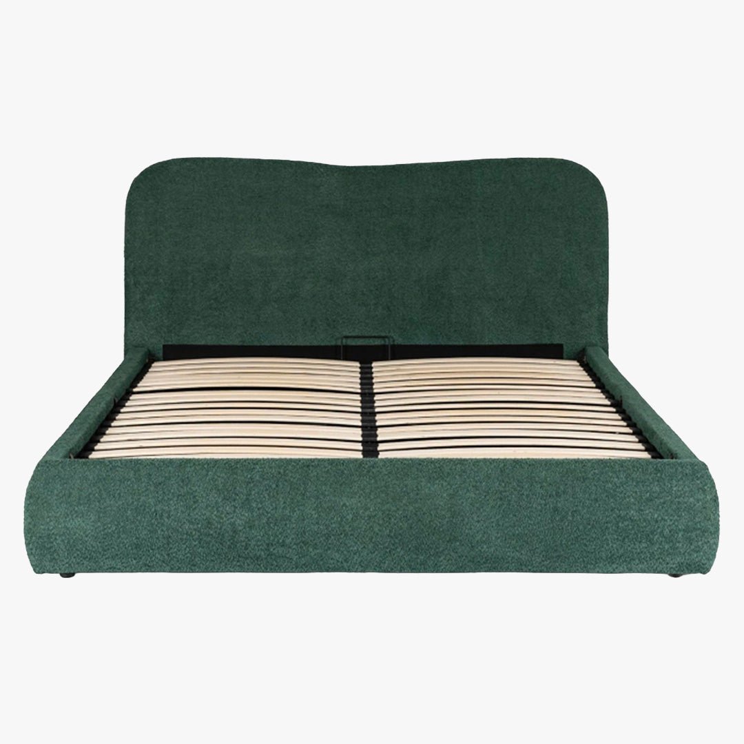 BRISTOL Lit double en tissu bouclette vert avec coffre 160x200 cm - Lits - Mobilier Deco