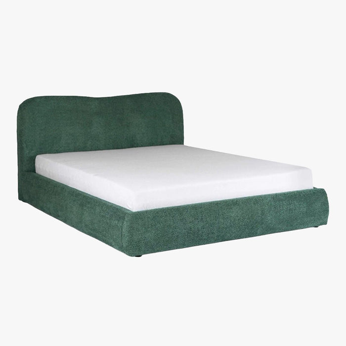 BRISTOL Lit double en tissu bouclette vert avec coffre 160x200 cm