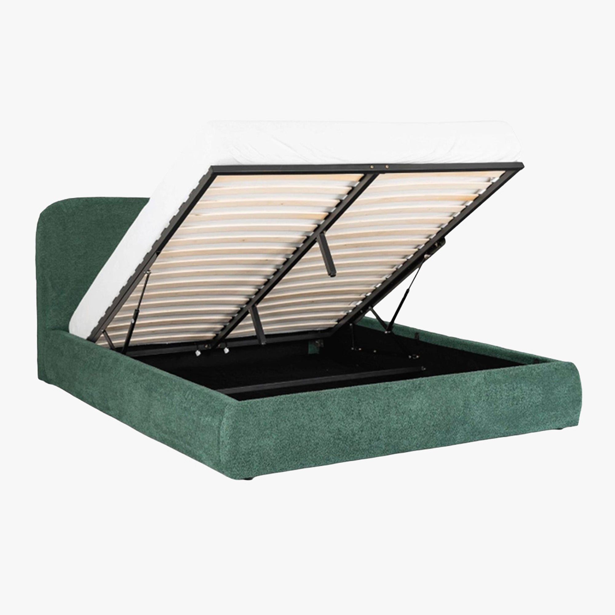 BRISTOL Lit double en tissu bouclette vert avec coffre 160x200 cm - Lits - Mobilier Deco