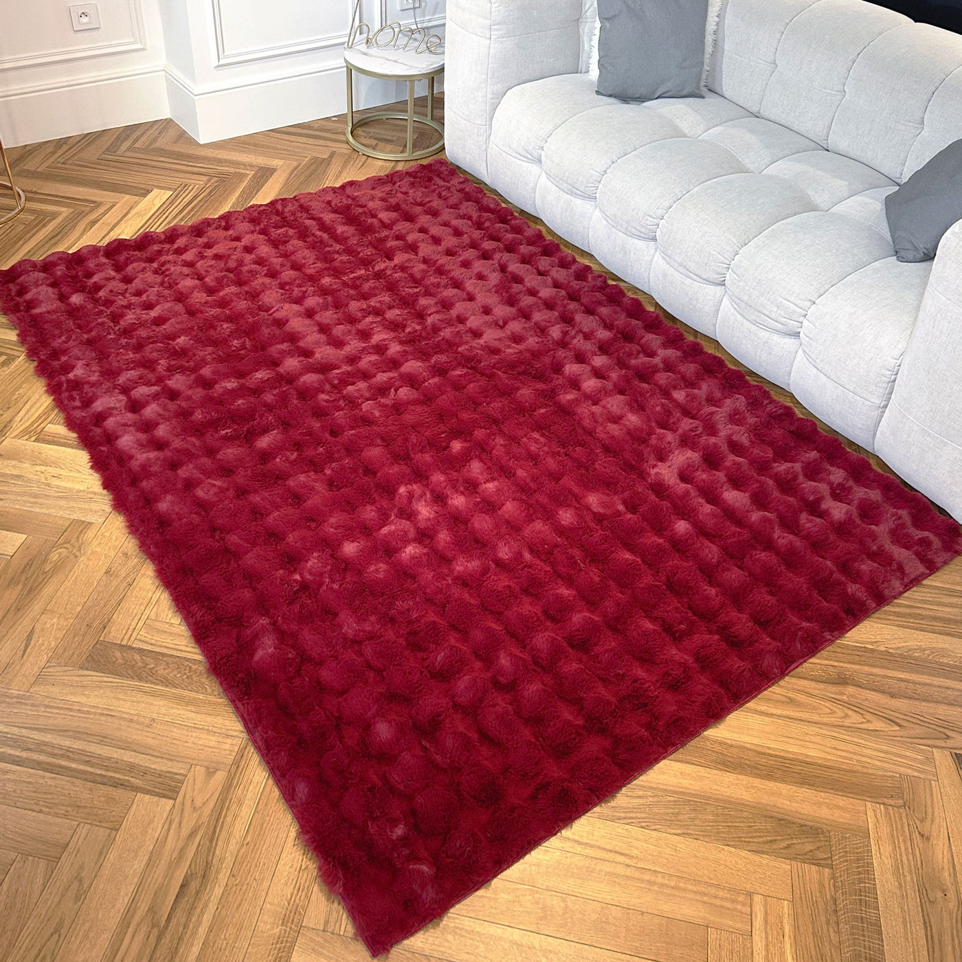 BUBBLE Tapis tissu doux à relief rouge - 160x230