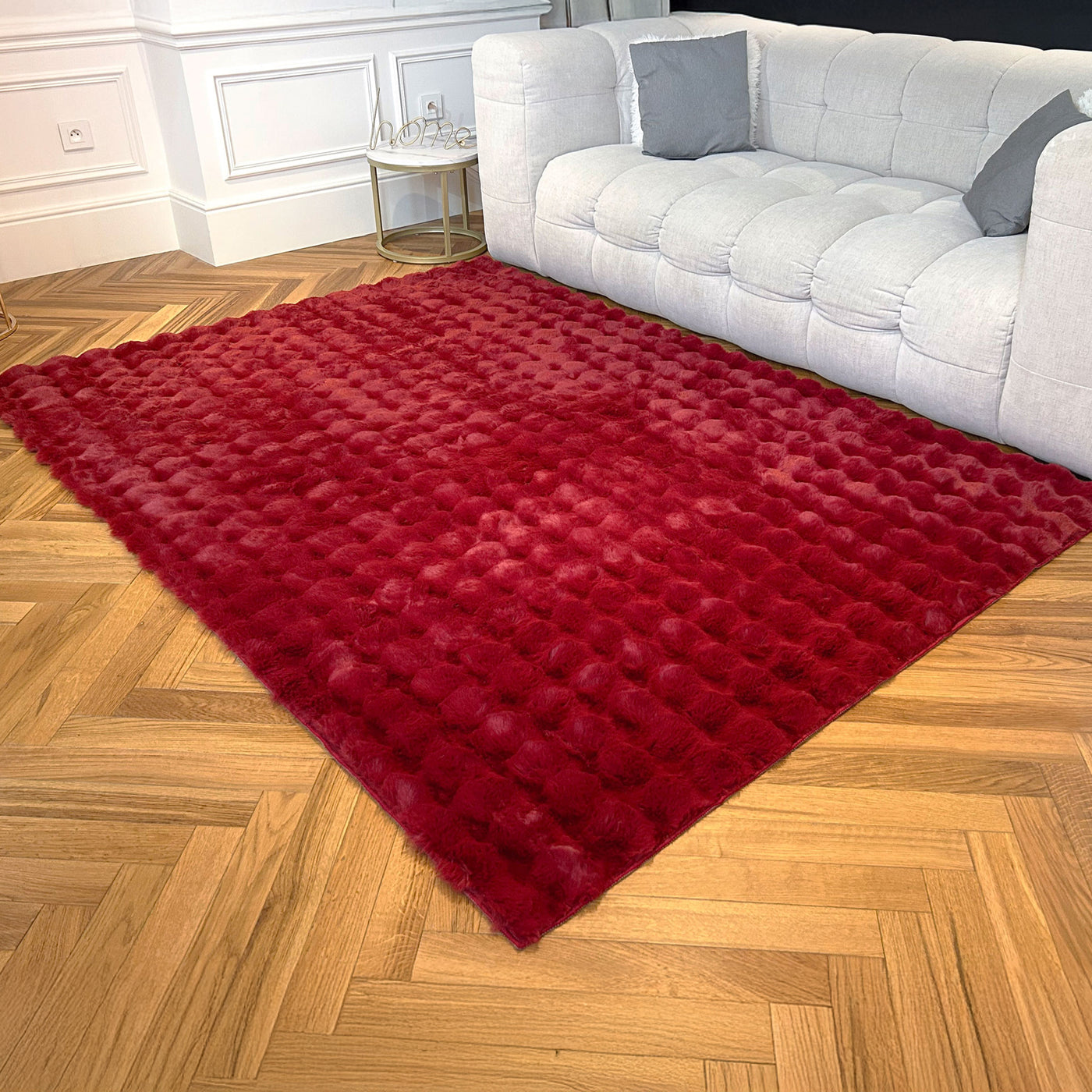 BUBBLE Tapis tissu doux à relief rouge - 160x230