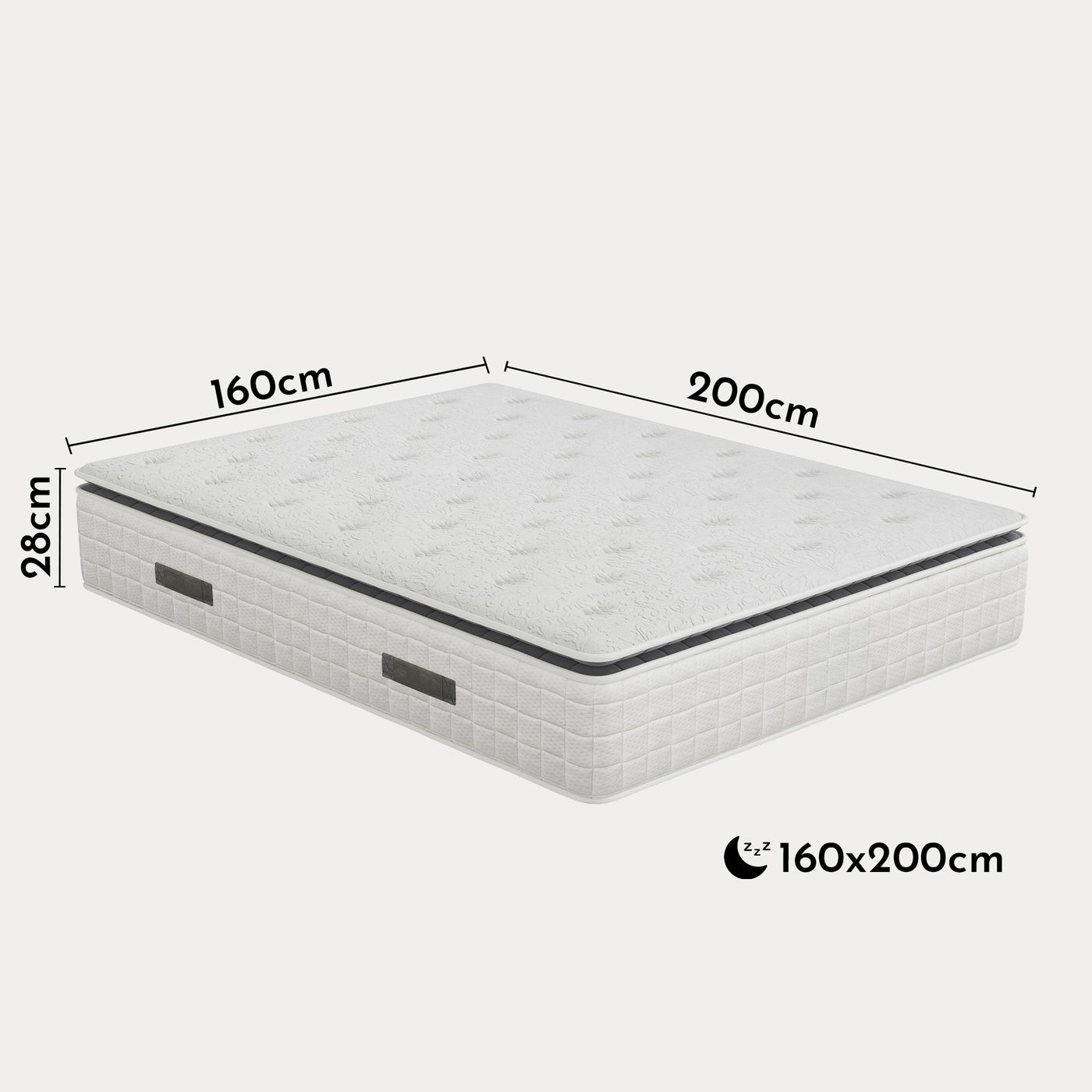CACHEMIRE Matelas ressorts ensachés 160x200 cm épaisseur 28 cm