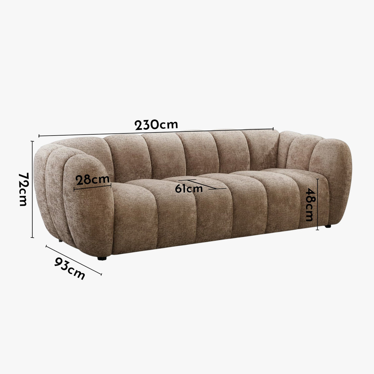 CAMILLE Canapé 3 places en tissu taupe foncé - Canapés fixes - Mobilier Deco