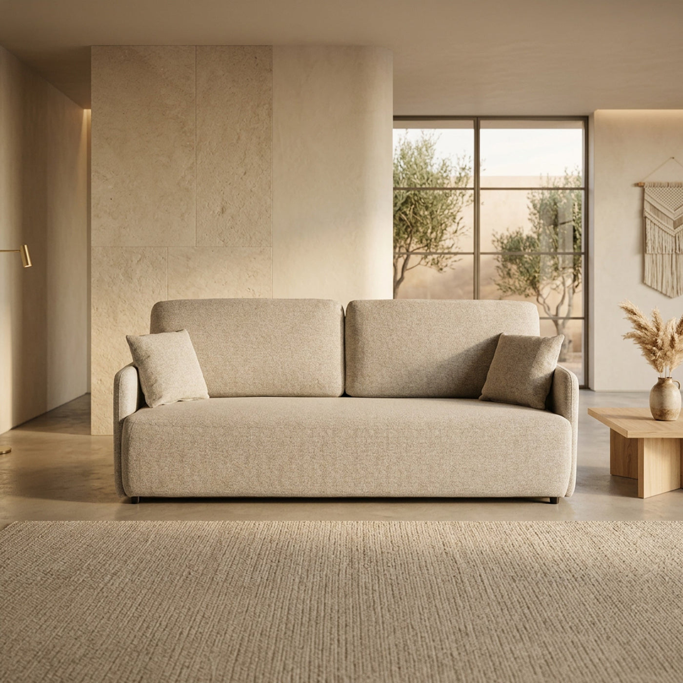 CARLA Canapé 3 places convertible en tissu beige - Canapés convertibles - Mobilier Deco