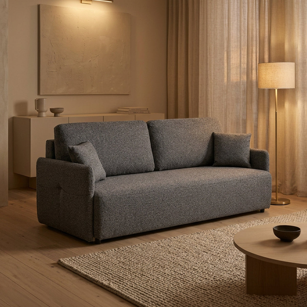 CARLA Canapé 3 places convertible en tissu gris - Canapés convertibles - Mobilier Deco