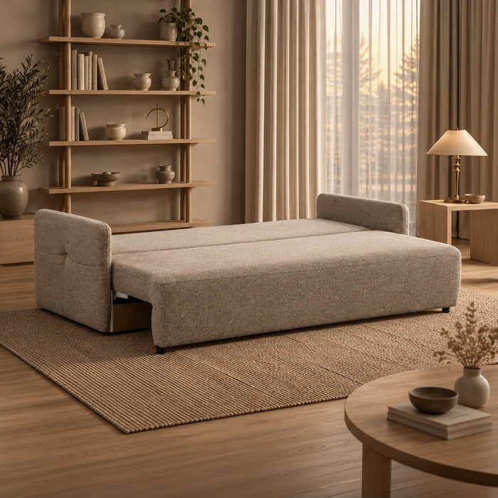 CARLA Canapé 3 places convertible en tissu taupe – Canapés convertibles – vue 2